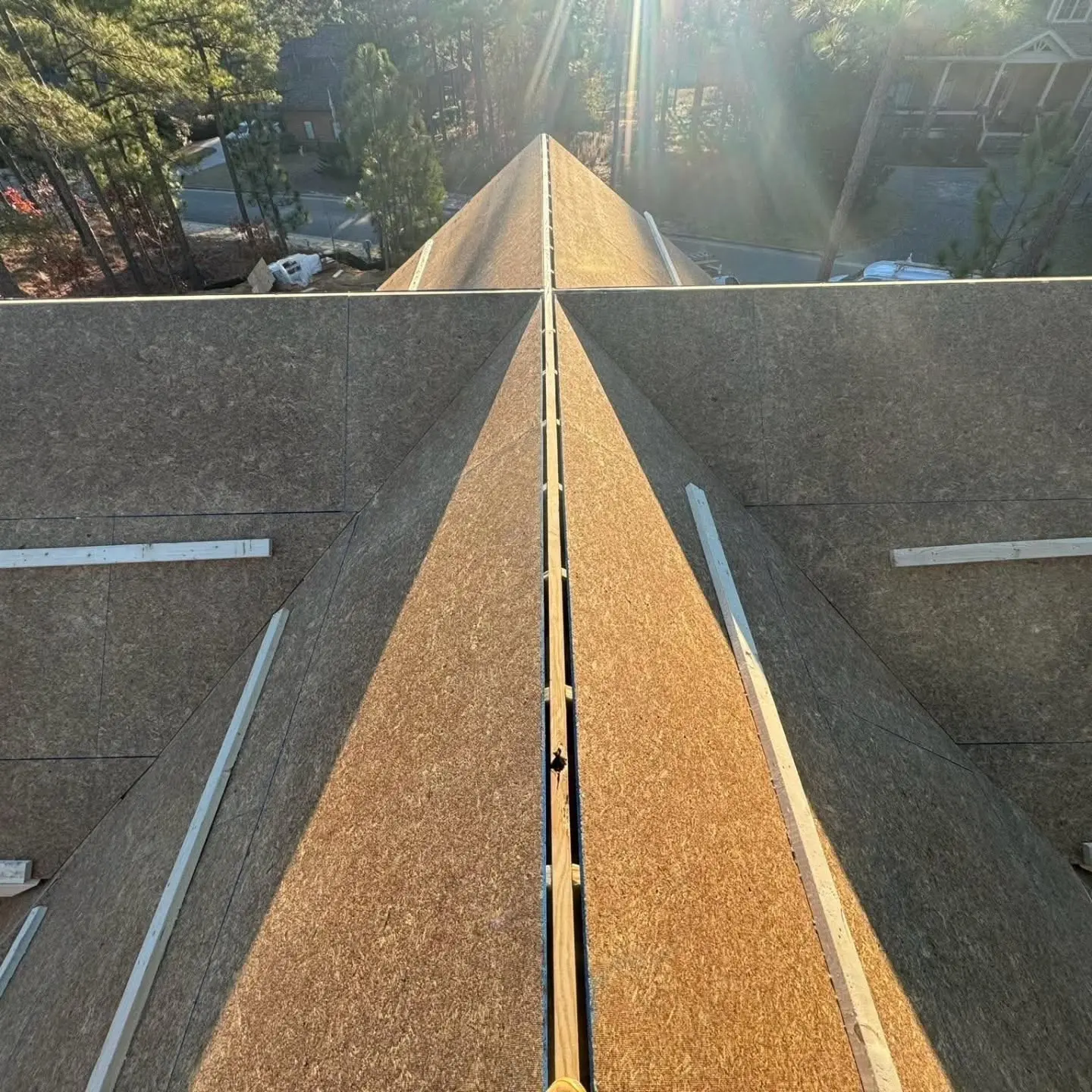 Roof decking and ridge line on a custom home